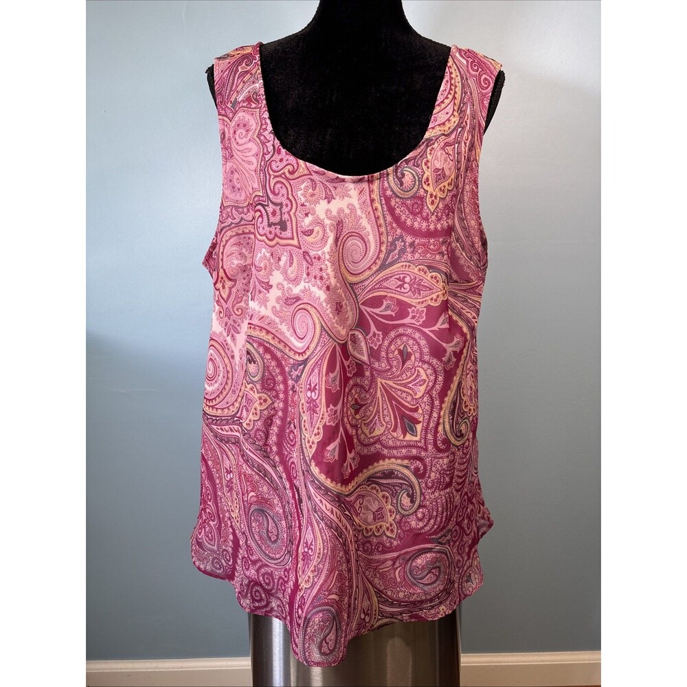 Lane Bryant Pink Paisley Floral Scoop-Neck Sleeveless Sheer Layered Blouse 22-24